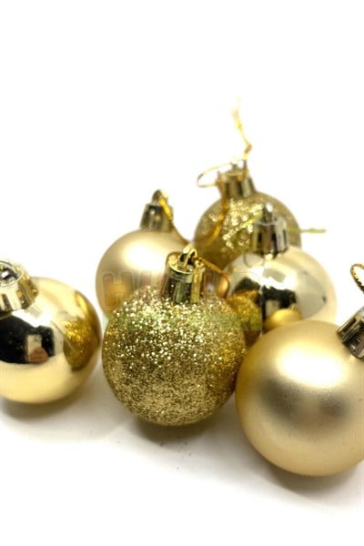 Parlak Simli Mat Gold Renkli Cici Top 4 Cm 6lı Yılbaşı Yeni Yıl Çam Ağacı Süsü Ipli Altın Sarısı
