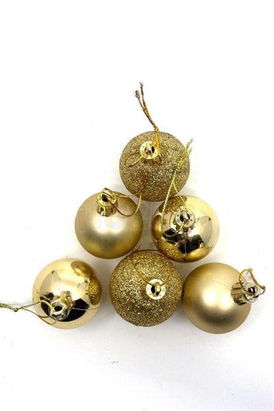 Parlak Simli Mat Gold Renkli Cici Top 4 Cm 6lı Yılbaşı Yeni Yıl Çam Ağacı Süsü Ipli Altın Sarısı