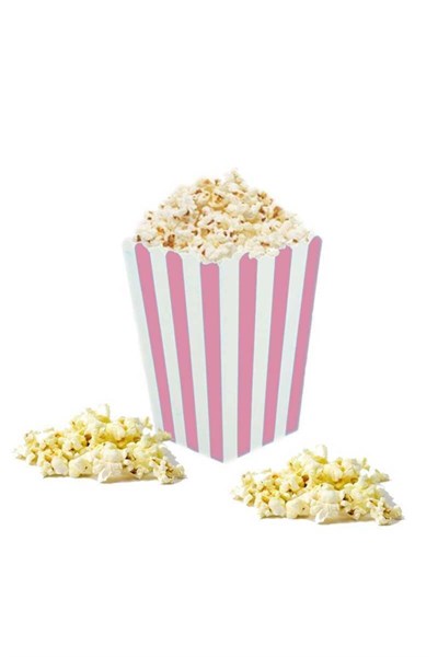Pembe Çizgili Beyaz Mısır Kutusu 8li Karton Cips Kutusu 8 Adet Pop Corn Darı Kabı