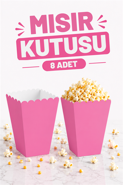 Pembe Mısır Kutusu 8li Karton Cips Kutusu Düz Renkli 8 Adet Pop Corn Darı Kabı