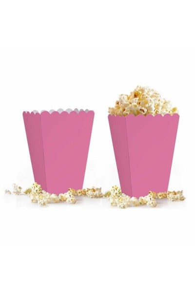 Pembe Mısır Kutusu 8li Karton Cips Kutusu Düz Renkli 8 Adet Pop Corn Darı Kabı