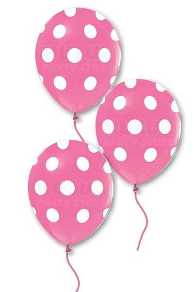 Pembe Puantiyeli Balon 10 Adet 30 Cm Doğum Günü Parti Balonu Beyaz Noktacık Detaylı Kaliteli Süs