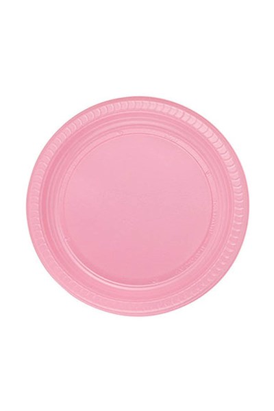 Pembe Renginde 22cm 25li Parlak Tabak Renkli Dayanıklı Plastik Doğum Günü Parti Tabağı