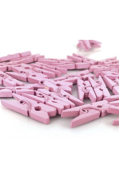 Pembe Renkli Ahşap Minik Mandal Fotoğraf Asmalık Dekoratif Süsleme Mini Mandal 100 Adet