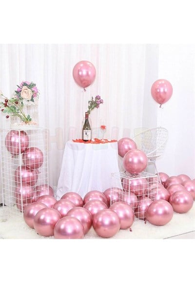 Pembe Renkli Krom Balon 10 Adet 30 Cm Inanılmaz Parlak Aynalı Rengi Canlı Doğum Günü Parti Balonu
