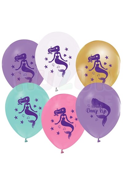 Pırıltılı Deniz Kızı Balon 10 Adet 30 Cm Little Mermaid Baskılı Temalı Doğum Günü Parti Konsepti