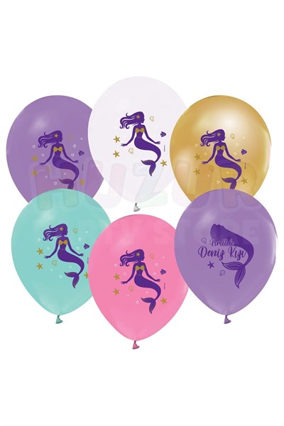 Pırıltılı Deniz Kızı Balon 10 Adet 30 Cm Little Mermaid Baskılı Temalı Doğum Günü Parti Konsepti