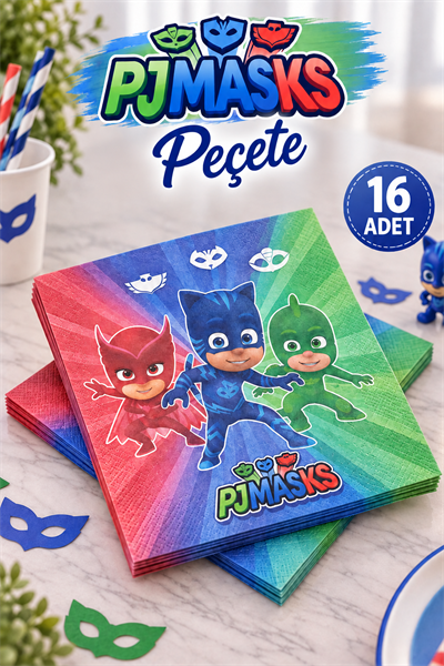 Pj Maskeliler Peçetesi Temalı Pija Maske Kedi Çocuk Karakterli Pijama Mask Lisanslı 16 Adet 16x16 Cm