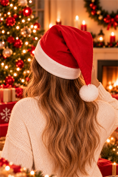 Polar Yılbaşı Noel Baba Şapkası Ucu Ponponlu Yeni Yıl Partisi Kırmızı Beyaz Renkli Her Başa Uygun