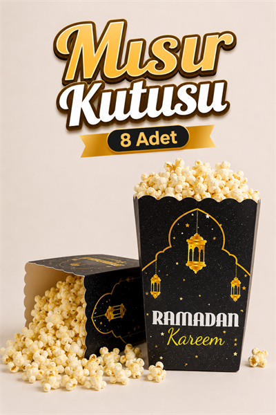 Ramadan Kareem Yazılı Mısır Kutusu 8 Adet 8x12 Cm Pop Corn Darı Kabı Ramazan Bayramı Cips Kutusu Gb