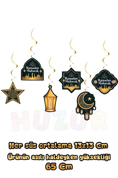 Ramadan Mubarak Yazılı 6 Adet Tavan Asma Süsü Hoşgeldin Ramazan Bayramı Mübarek Dini İslami Süsleri