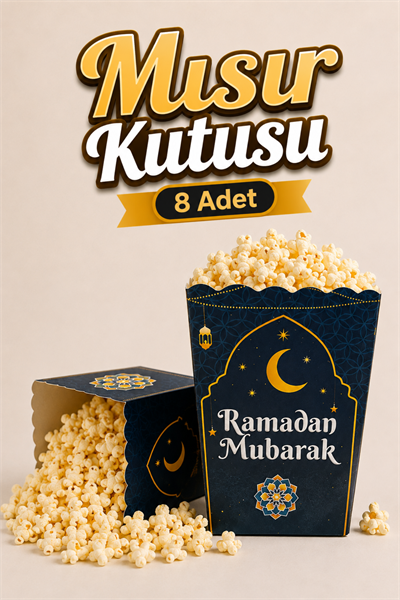 Ramadan Mubarak Yazılı Mısır Kutusu 8 Adet 8x12 Cm Pop Corn Darı Kabı Ramazan Bayramı Cips Kutusu Gb