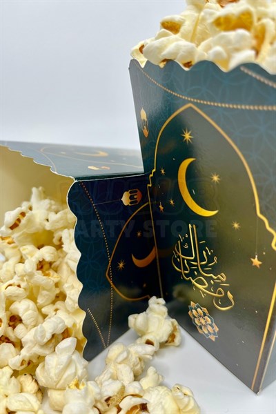 Ramadan Mubarak Yazılı Mısır Kutusu 8 Adet 8x12 Cm Pop Corn Darı Kabı Ramazan Bayramı Cips Kutusu Gb