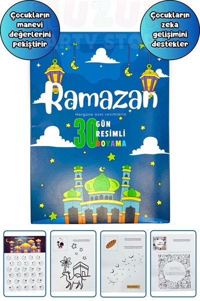 Ramazan Bayramı 30 Gün Resimli Boyama Kitabı Takvimli İnteraktif ve Eğitici Yaprak Çocuk Boyama