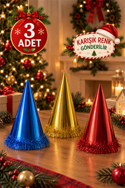 Renk Renk Yılbaşı Külah Şapka Parti Ve Eğlence Şapkası Karton Huni Doğum Günü Parti Şapkası 3 Adet