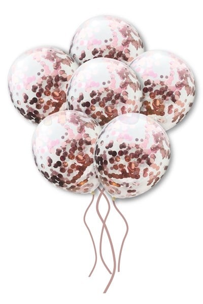 Rose Gold Konfetili Şeffaf Ve Rose Gold Krom Balon Seti 20 Adet 30 Cm Içi Gözüken Pullu Balon Pulu