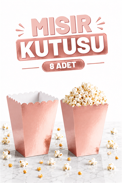 Rose Gold Mısır Kutusu 8li Karton Cips Kutusu Düz Renkli 8 Adet Açık Bakır Renk Pop Corn Darı Kabı