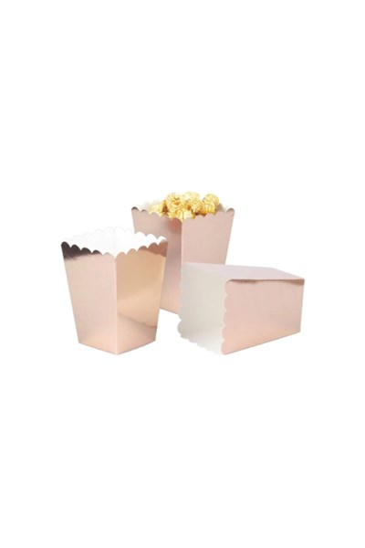 Rose Gold Mısır Kutusu 8li Karton Cips Kutusu Düz Renkli 8 Adet Açık Bakır Renk Pop Corn Darı Kabı