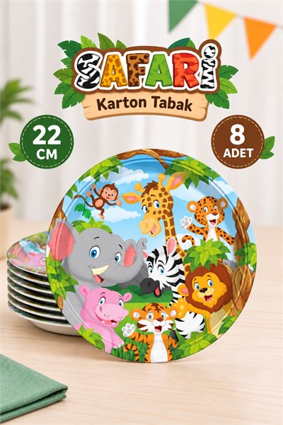 Safari Karakter Temalı Tabak 8 Adet Orman Hayvanları Doğum Günü Parti Konsepti Lisanslı Ürün 23 cm