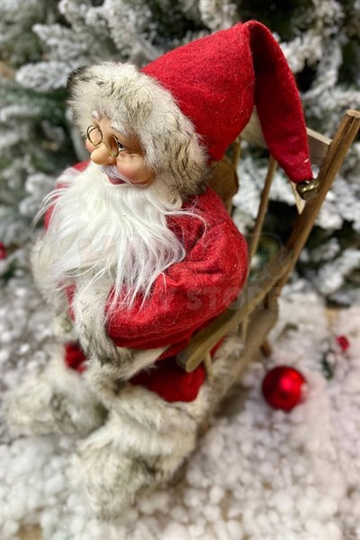 Sallanan Sandalyeli Noel Baba 45x32 Cm Kırmızı Kürklü Gaz Lambası Detaylı Yeni Yıl Yılbaşı Dekoru