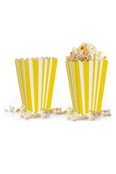 Sarı Çizgili Beyaz Mısır Kutusu 8li Karton Cips Kutusu 8 Adet Pop Corn Darı Kabı