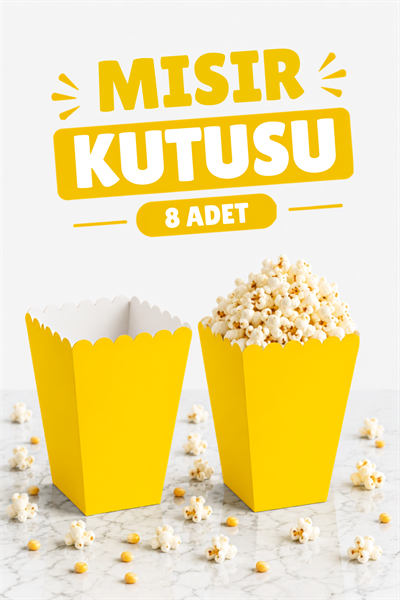 Sarı Mısır Kutusu 8li Karton Cips Kutusu Düz Renkli 8 Adet Pop Corn Darı Kabı