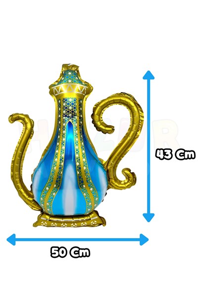 Şerbetlik Ramazan Folyo Balon Parlak 43x50 cm Turkuaz Gold Hoşgeldin Şerbeti İslami İbrik Süsü