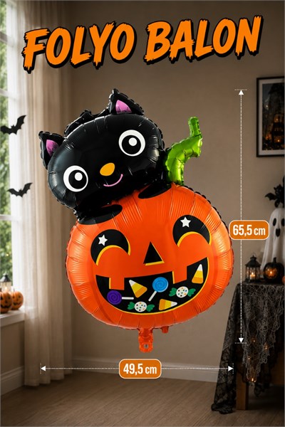 Sevimli Kedi Kabak Folyo Balon 49,5x65,5 Cm Halloween Partisi Cadılar Bayramı Balon