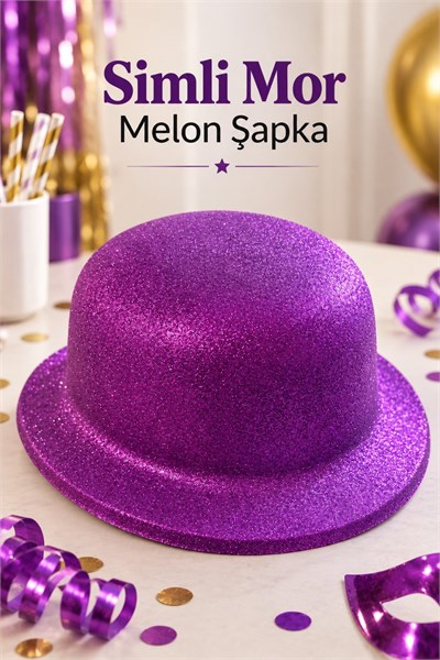 Simli Melon Mor Şapka İnce Plastik Parti Eğlence Doğum Günü Kostüm Aksesuarı Yetişkin Gösteri