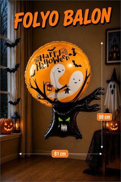 Siyah Halloween Ağacı Folyo Balon 81x98 Cm Cadılar Bayramı Partisi Dekoratif Balon