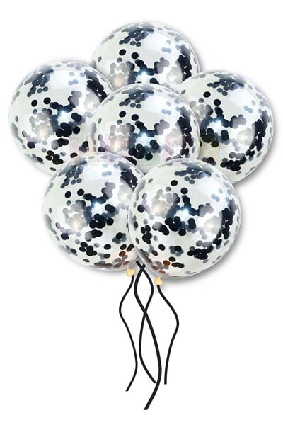 Siyah Konfetili Şeffaf Balon 10 Adet 30 Cm Içi Gözüken Pullu Balon Balon Pulu Renksiz Balon Parti