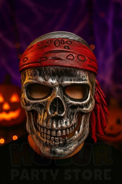 Siyah Kuru Kafa Korsan Maske Kırmızı Bereli Halloween Parti Cadılar Bayramı Unisex Her Kafaya Uygun