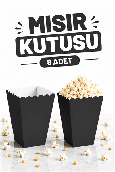 Siyah Mısır Kutusu 8li Karton Cips Kutusu Düz Renkli 8 Adet Pop Corn Darı Kabı