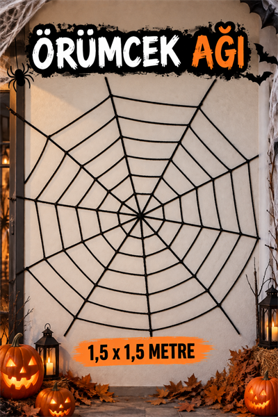 Siyah Örümcek Ağı 1.5 X 1.5 Metre Halloween Partisi Cadılar Bayramı Şaka Ürünü Mekan Süsleme Süsü