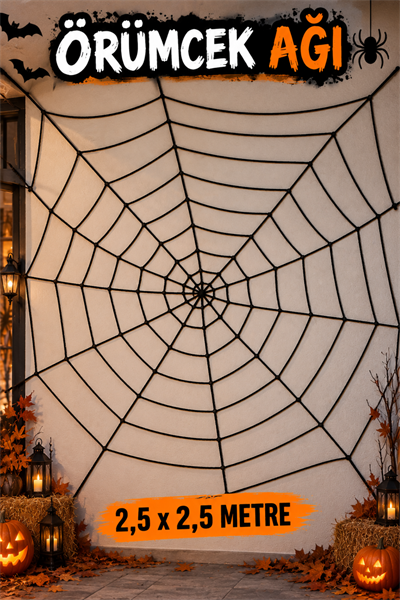 Siyah Örümcek Ağı 2.5 X 2.5 Metre Halloween Partisi Cadılar Bayramı Şaka Ürünü Mekan Süsleme Süsü