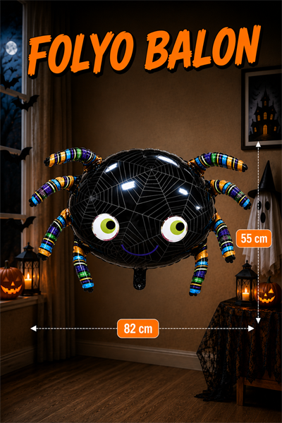 Siyah Örümcek Folyo Balon 82x55 Cm Halloween Partisi Cadılar Bayramı Dekoratif Balon Helyuma Uyumlu