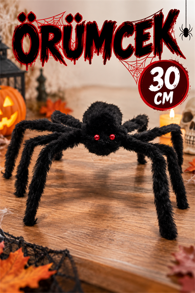 Siyah Renk Kırmızı Gözlü Örümcek Halloween Cadılar Bayramı Bacakları Tamamen Açıldığında 30 Cm