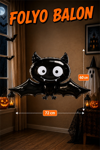 Siyah Yarasa Folyo Balon 60x72 Cm Halloween Partisi Cadılar Bayramı Dekoratif Balon Helyuma Uyumlu