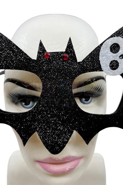 Siyah Yarasa Gözlük Keçe Simli Kırmızı Gözlü Beyaz Kafatası Detaylı Halloween Parti Cadıllar Bayramı