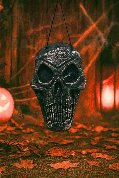 Strafor Kuru Kafa Dekor Eskitme Siyah Renk Asma İpli 37x23 Cm Halloween Cadılar Bayramı Parti Dekoru