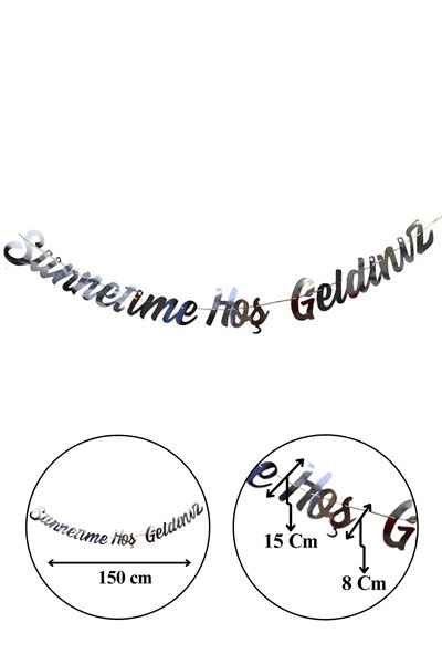Sünnetime Hoşgeldiniz Yazısı Gümüş 150 Cm Parlak Banner Mevlid Yatağı Süsleri Mevlüt Sünnet Süsü