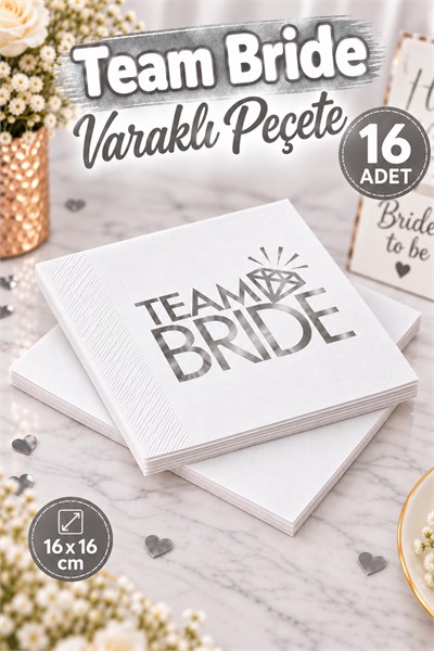 Team Bride Peçete Gümüş Gri Yaldızlı 16lı Bekarlığa Veda Partisi Süsleri Bride To Be Malzemeleri
