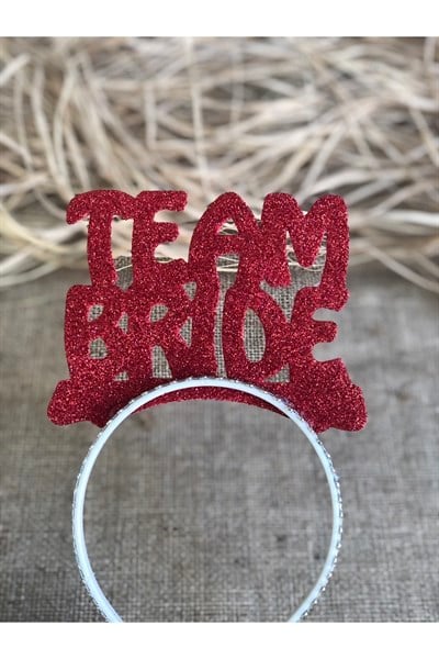 Team Bride Temalı Simli Eva Taç Kırmızı Renk Esnek Yapılı Bekarlığa Veda Partisi Konsepti Tacı