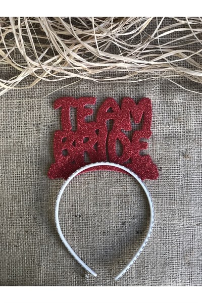 Team Bride Temalı Simli Eva Taç Kırmızı Renk Esnek Yapılı Bekarlığa Veda Partisi Konsepti Tacı
