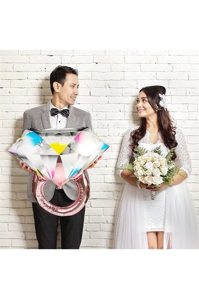 Tektaş Yüzük Rose Gold Renkli Elmas Folyo Balon Bekarlığa Veda Partisi Bride To Be Evlilik 66x60 Cm