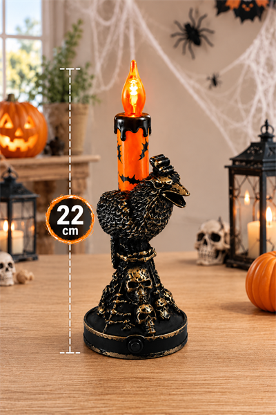 Titreyen Işıklı Mum Kuzgun Kuru Kafa Figürlü Halloween Cadılar Bayramı Masa Parti Dekorasyon Süsü