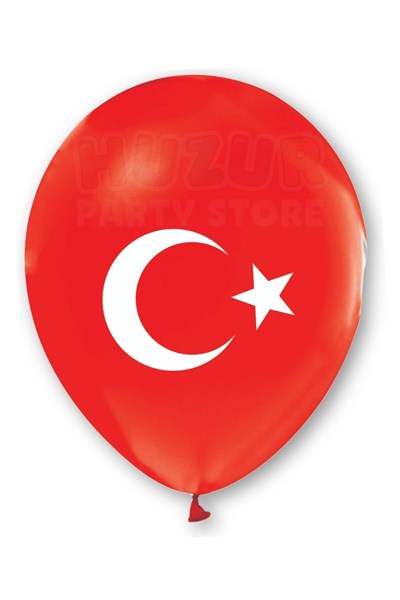 Türk Bayrağı Baskılı 10 Adet Balon Ay Yıldız Kırmızı Beyaz Türkiye Balonu 30 Cm Milli Bayram Süsü