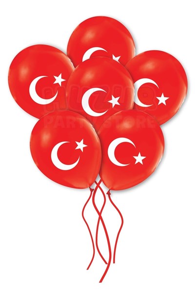 Türk Bayrağı Baskılı 10 Adet Balon Ay Yıldız Kırmızı Beyaz Türkiye Balonu 30 Cm Milli Bayram Süsü
