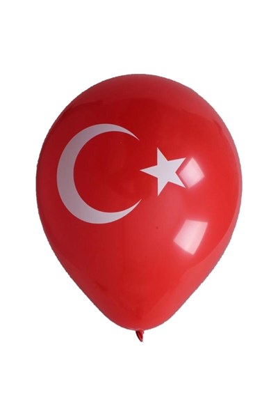 Türk Bayrağı Baskılı Ay Yıldız Kırmızı Beyaz Balon 12 Inç 30 Cm Milli Bayram Süsü 10 Adet
