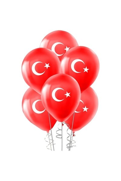 Türk Bayrağı Baskılı Ay Yıldız Kırmızı Beyaz Balon 12 Inç 30 Cm Milli Bayram Süsü 10 Adet